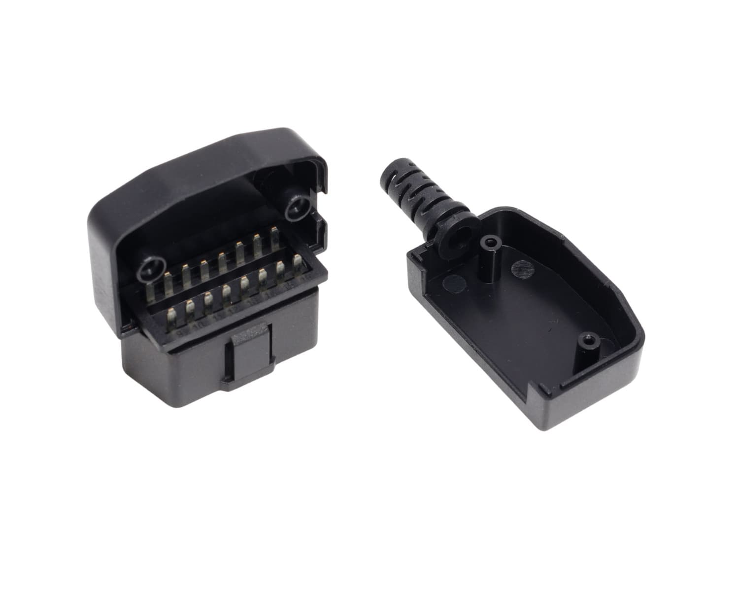 Wtyk OBD-2 kątowy 12V 24V 16-pin krótki np. do interfejsów diagnostycznych, lokalizatorów GPS (wtyk kątowy OBD-II męski)