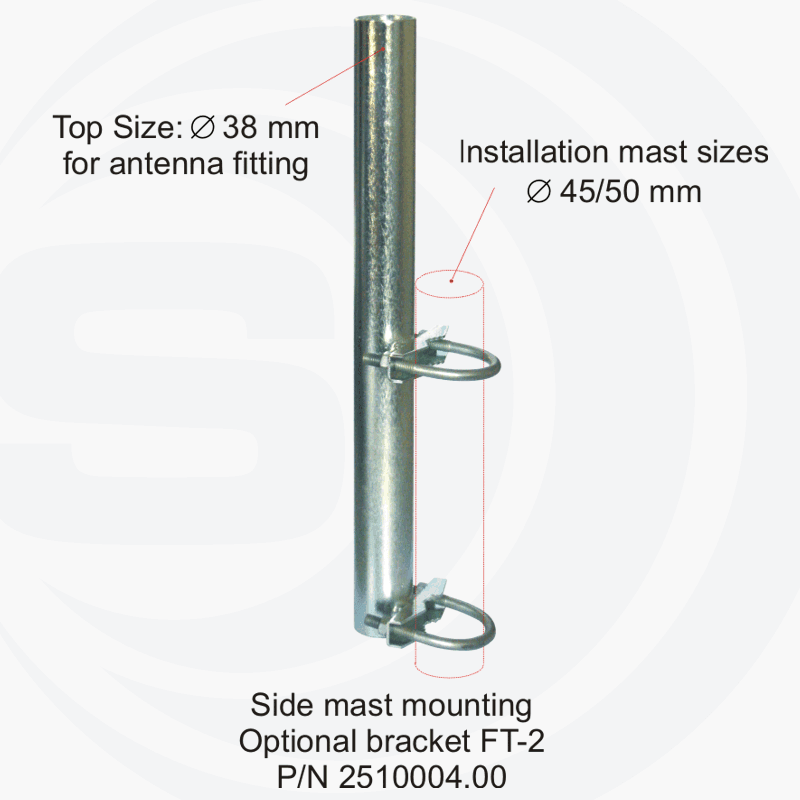 Sirio GPA 66-108 antena bazowa VHF / FM 66-108MHz 1/4 fali długość 193cm (aluminiowa) np. radio FM, pasmo 4m 70MHz