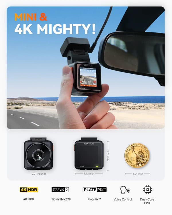VANTRUE E1 PRO 4K Ultra HD wideorejestrator samochodowy - kamera samochodowa Vantrue Element 1 - 4K UHD, HDR, STARVIS 2