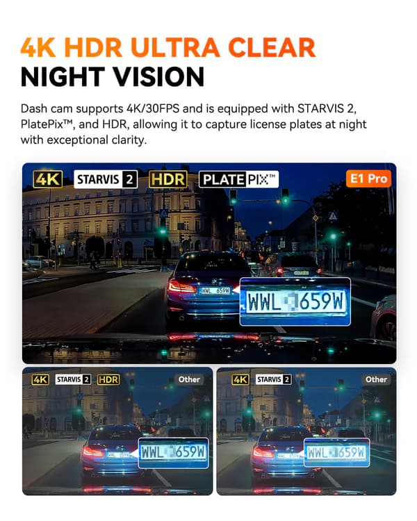 VANTRUE E1 PRO 4K Ultra HD wideorejestrator samochodowy - kamera samochodowa Vantrue Element 1 - 4K UHD, HDR, STARVIS 2