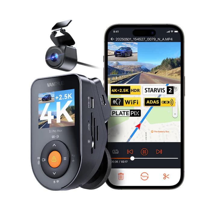 VANTRUE S1 PRO MAX 2CH wideorejestrator samochodowy (4K + 2.5K 30FPS) - kamera samochodowa przód + tył z najnowszą technologią AI oraz PlatePix™ + HDR - Vantrue Sonnet 1 Pro Max