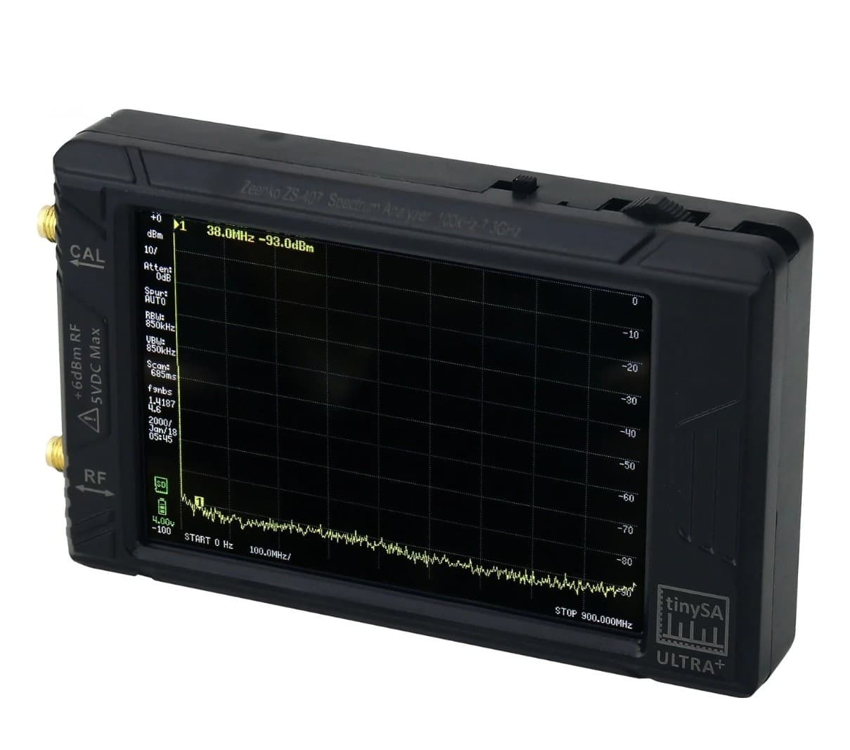 TinySA Ultra+ ZS-407 przenośny analizator widma 100kHz-7,3GHz, generator sygnału, duży wyświetlacz 4"