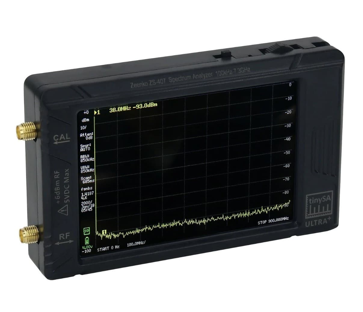 TinySA Ultra+ ZS-407 przenośny analizator widma 100kHz-7,3GHz, generator sygnału, duży wyświetlacz 4"
