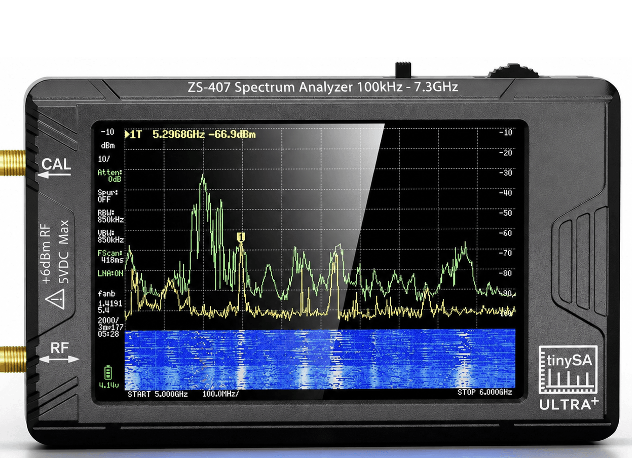 TinySA Ultra+ ZS-407 przenośny analizator widma 100kHz-7,3GHz, generator sygnału, duży wyświetlacz 4"