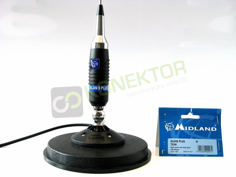 Midland Alan 9 Plus (z motylkiem) Antena CB 155cm + SIRIO MAG 145 DV 16cm kabel 3,60m