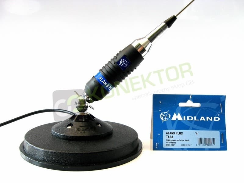 Midland Alan 9 Plus (z motylkiem) Antena CB 155cm + SIRIO MAG 145 DV 16cm kabel 3,60m