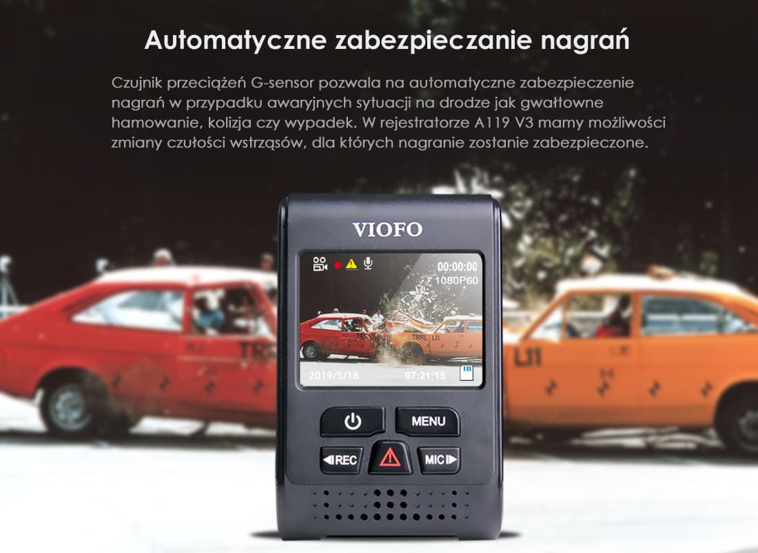 Viofo A119-G V3 dyskretna kamera samochodowa Quad HD+ 1440p 60/30 FPS, GPS, Sony Starvis, G-sensor, mikrofon - Łódź, Zbąszyńska 2