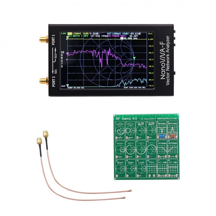 NanoVNA F + RF DEMO KIT analizator antenowy 50kHz - 1500MHz / duży dotykowy wyświetlacz 4.3", akumulator 5000mAh, płytka kalibracyjna, pełna polska instrukcja obsługi