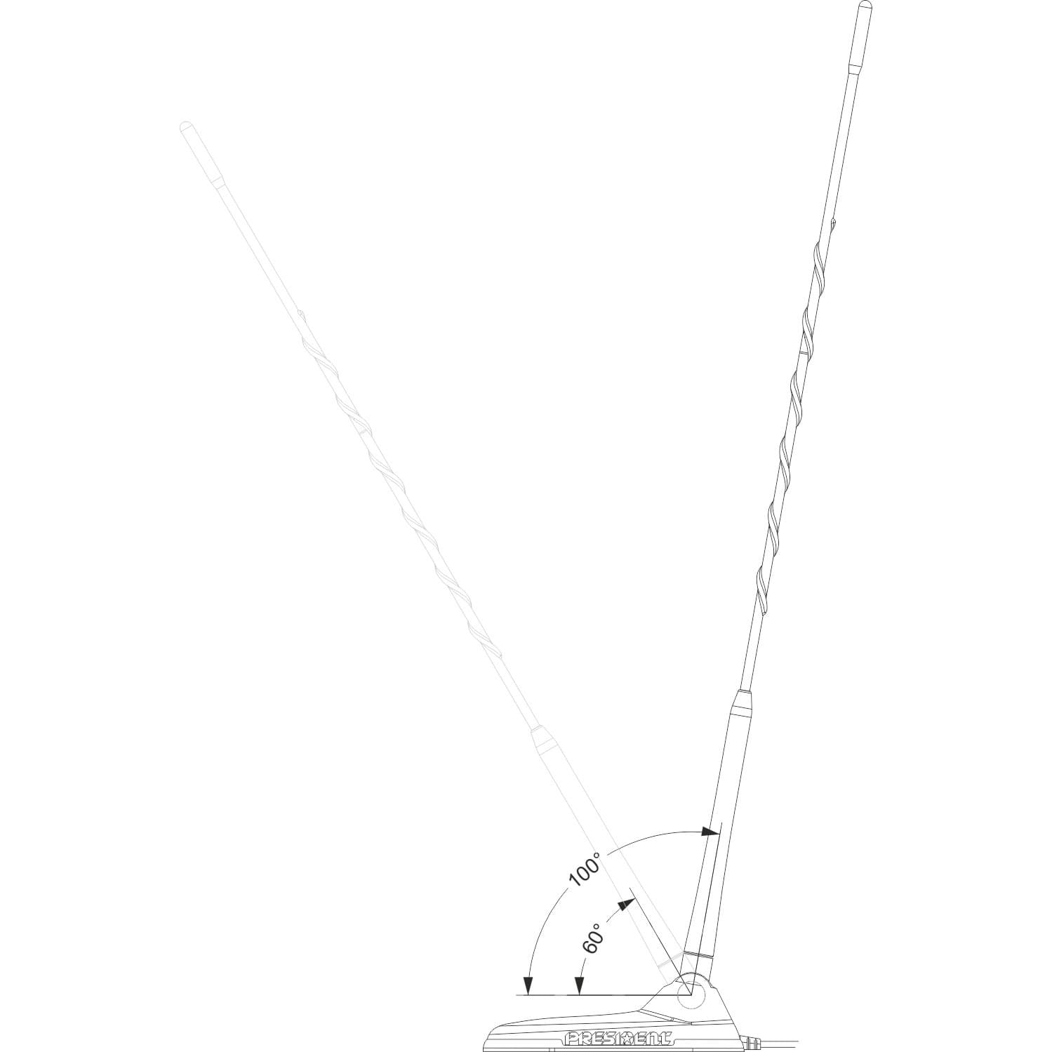 President New York antena CB 52cm - wersja z dłuższym kablem 6m - dyskretny wygląd jak antena FM, super mocny magnes (President Virginia z pochyleniem)