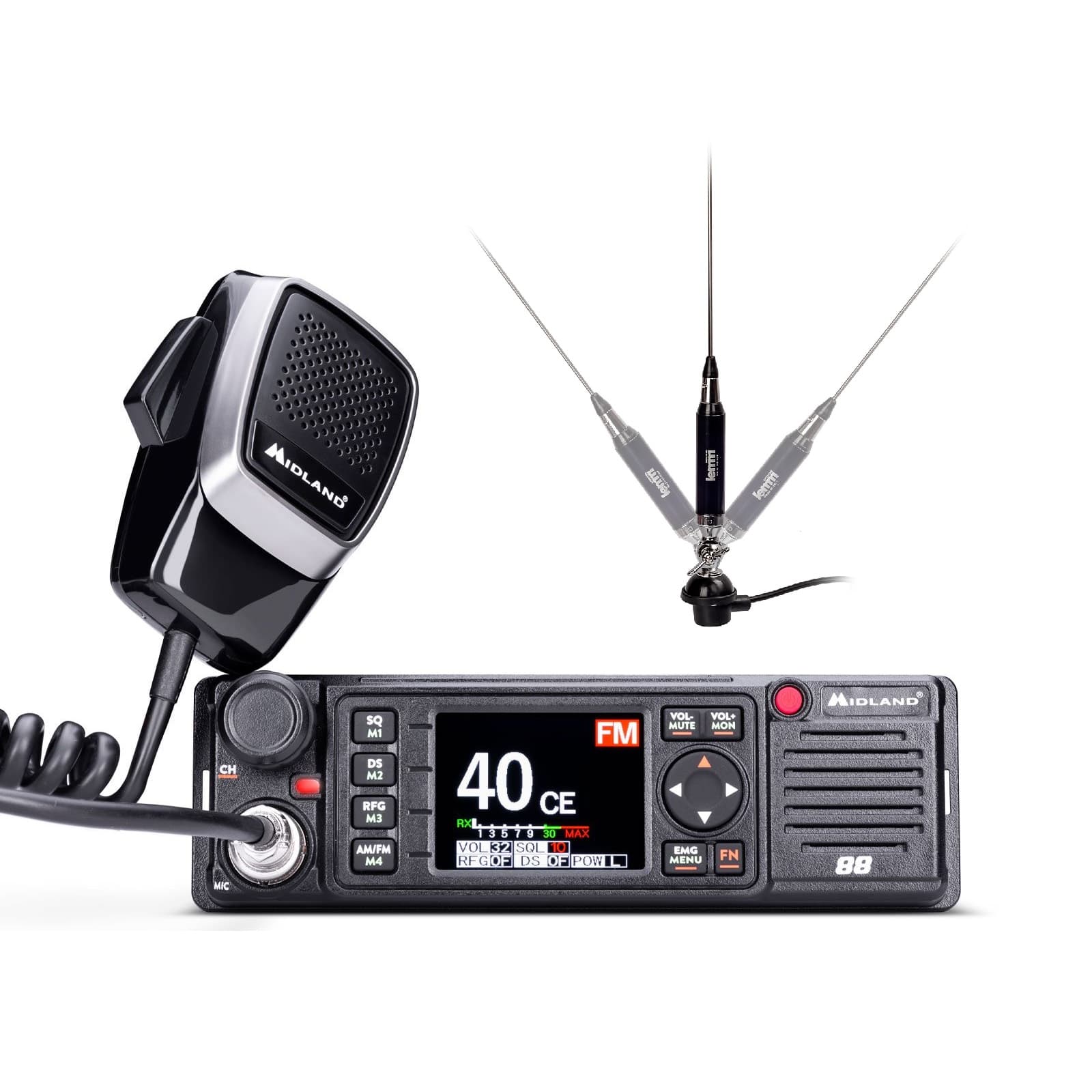MIDLAND 88 + LEMM AT-1200 Antena CB montażowa 135cm kabel 4m zestaw CB radio