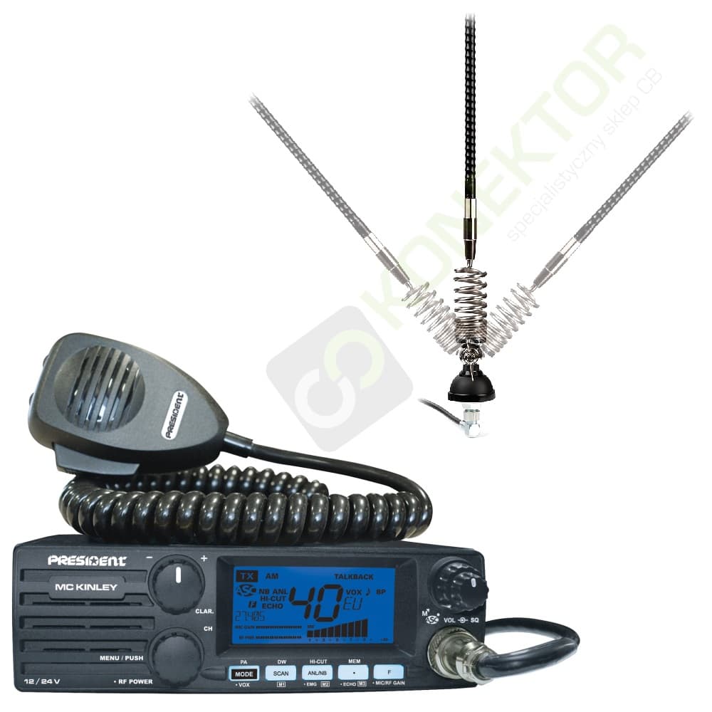 President McKinley EU + SIRIO DELTA 27 Antena CB helikalna montażowa 95cm kabel 4m zestaw CB radio