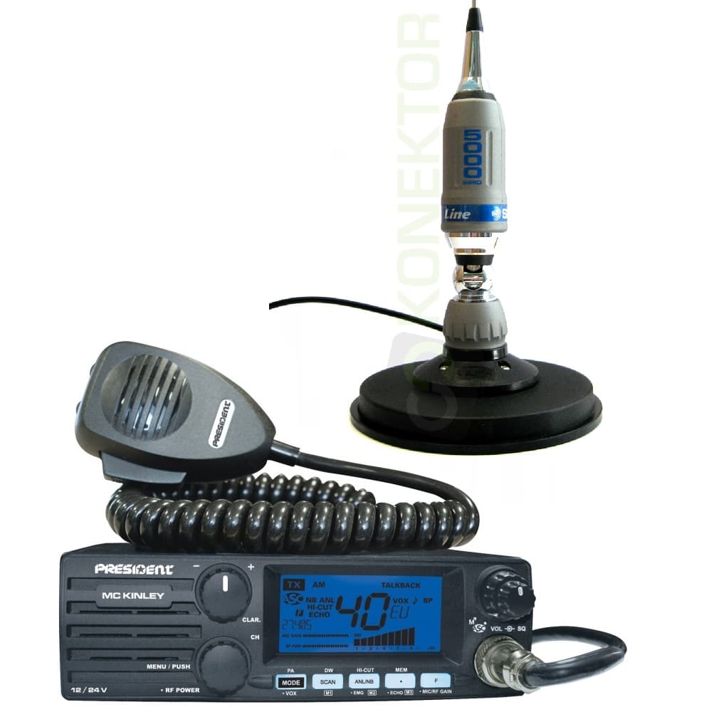 President McKinley EU + SIRIO TURBO 5000 MAG 145 antena CB 196cm zestaw CB radio