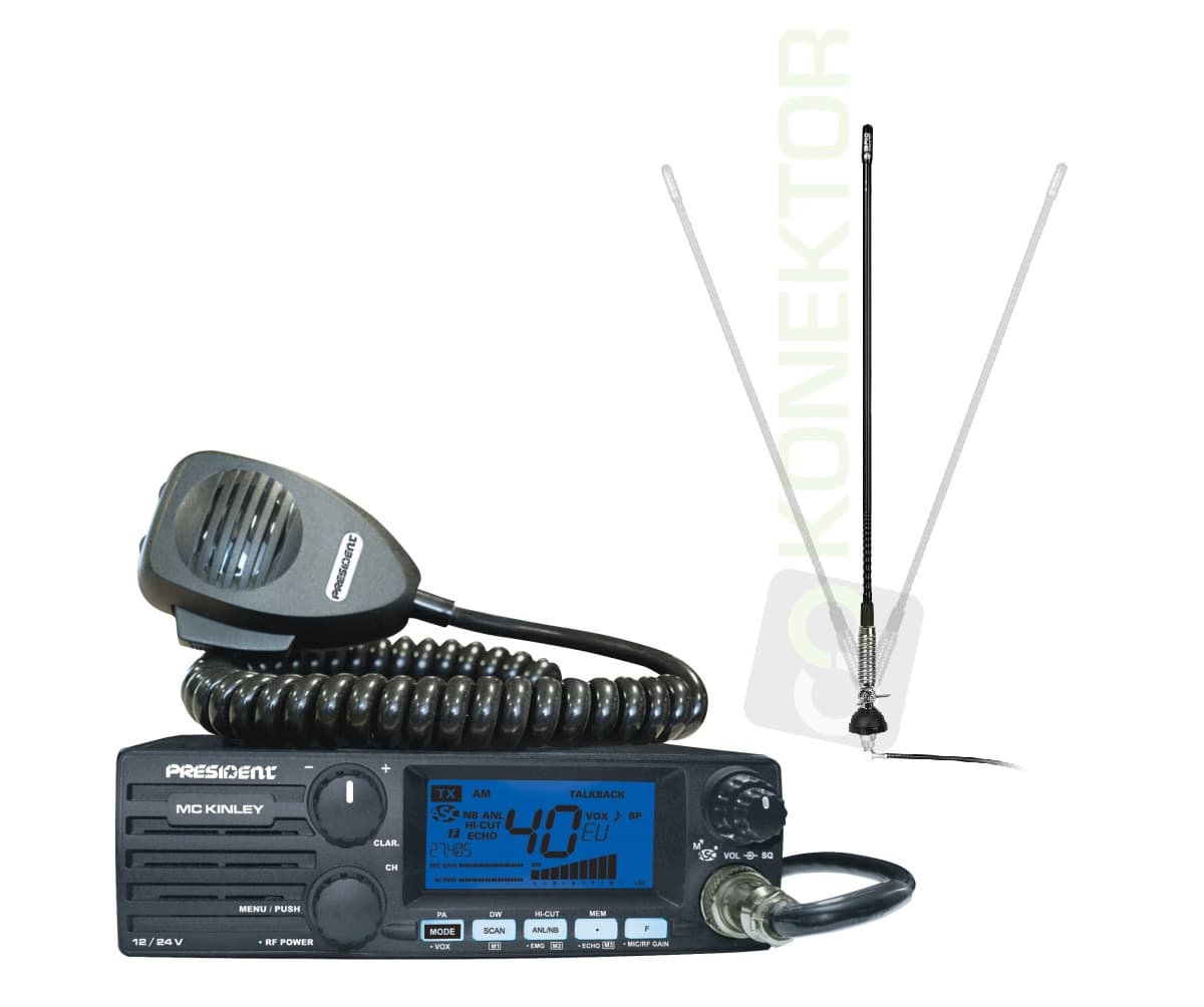 President McKinley EU + SIRIO T-3 27 Antena CB helikalna montażowa 62cm kabel 4m zestaw CB radio