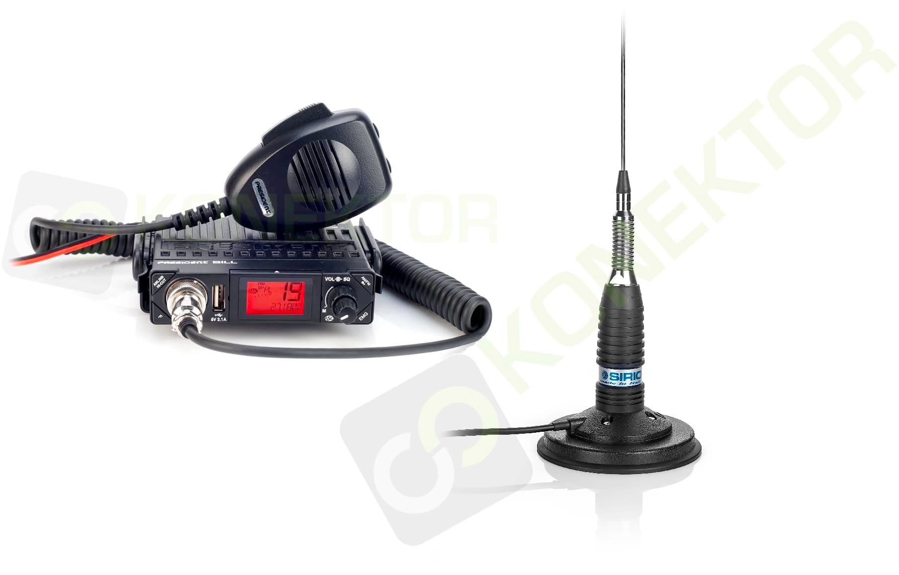 PRESIDENT BILL ASC + SIRIO ML-145 MAG 142cm kabel 3,60m ZESTAW - Cb radio do dyskretnego montażu