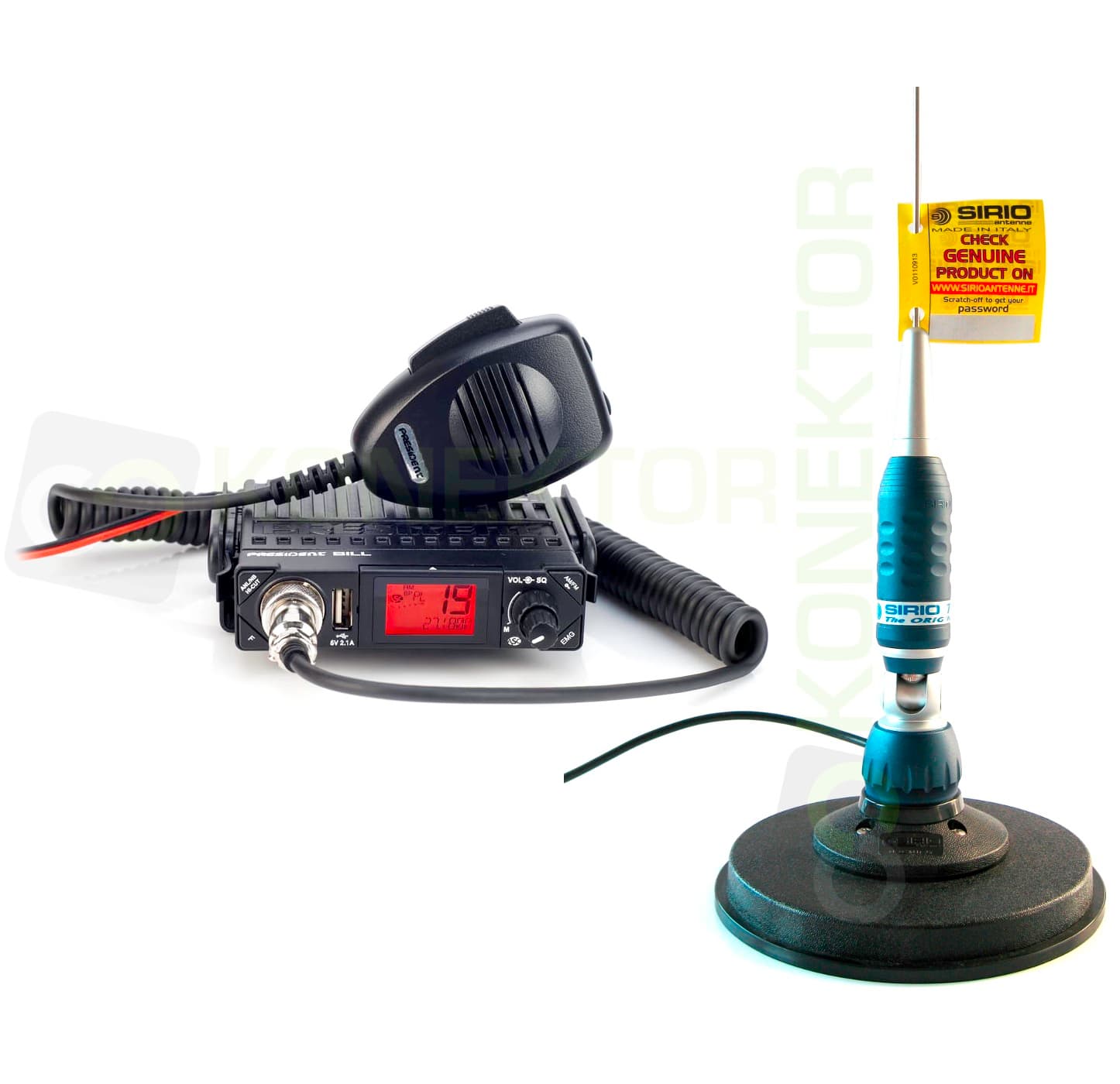 PRESIDENT BILL ASC + SIRIO TURBO 2000 MAG 145 PL kabel 3,60m ZESTAW - Cb radio do dyskretnego montażu