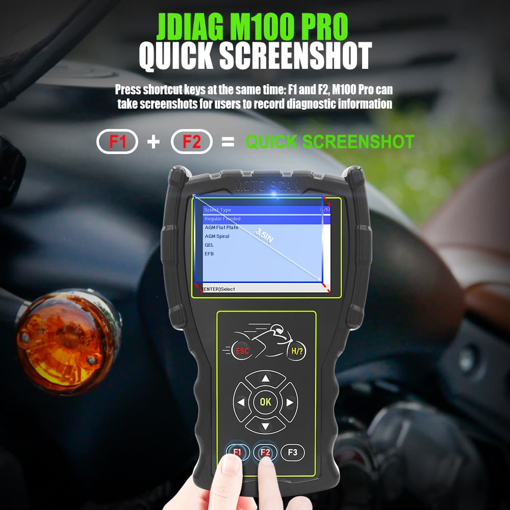JDiag M100 Pro uniwersalny skaner diagnostyczny OBD-2 do motocykli (funkcja testera baterii, adaptery w zestawie)