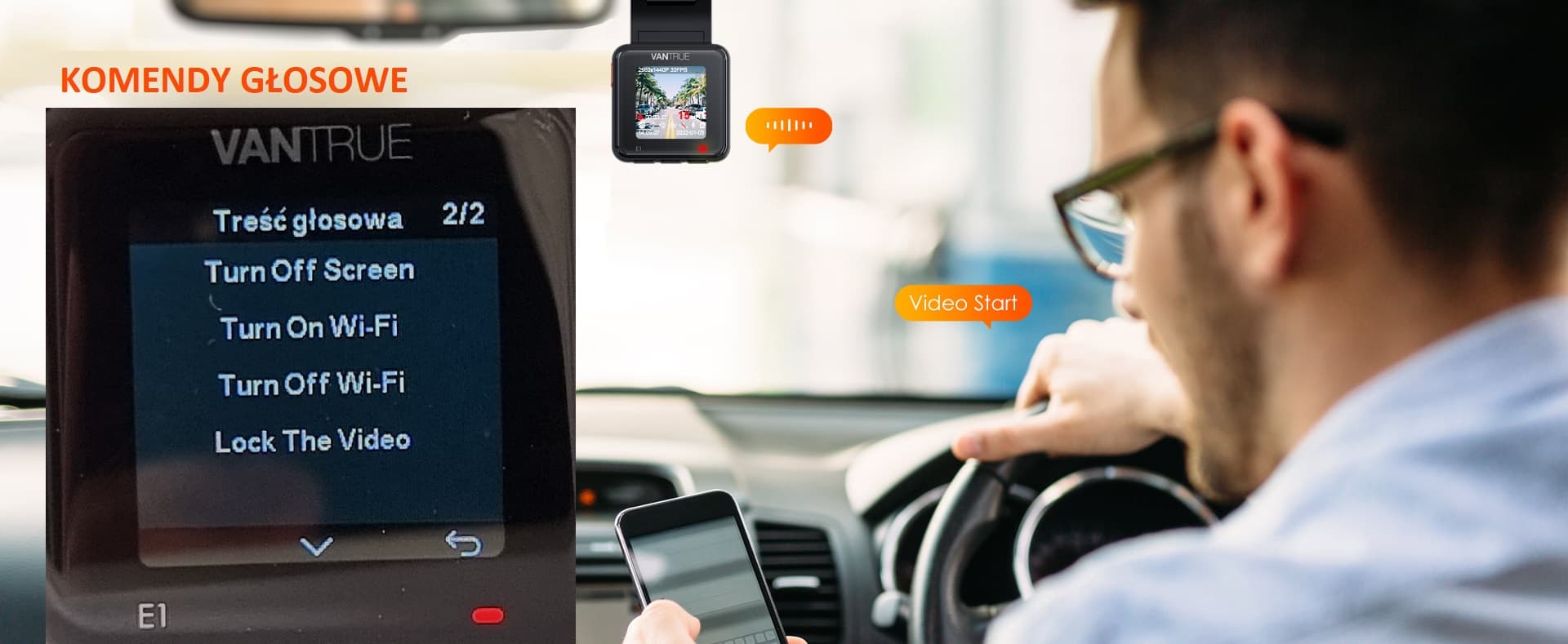 VANTRUE E1 Lite Full HD + HDR miniaturowy wideorejestrator samochodowy - kamera samochodowa Vantrue Element 1