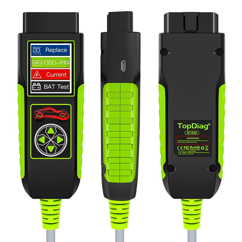 TOPDIAG BT400 PowerTool 4 in1 samochodowy tester zasilania (test baterii, podtrzymanie napięcia, piny OBD2, pobór prądu), POLSKIE MENU