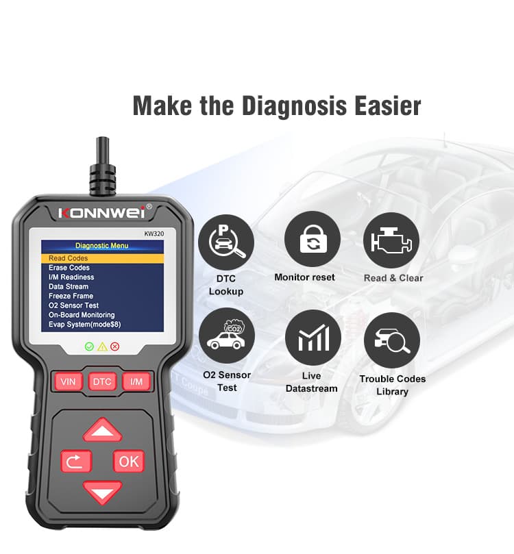 Konnwei KW320 skaner interfejs diagnostyczny OBD-2 *** POLSKIE MENU *** - odczyt/kasowanie błędów (np. check engine), uniwersalny, samochody od 2001