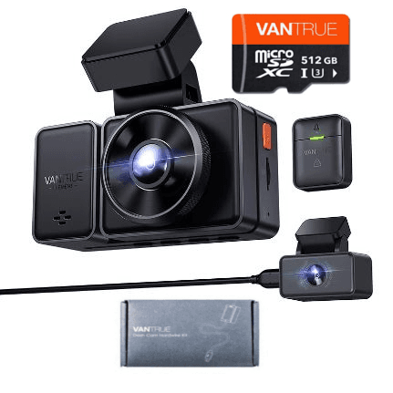 Zestaw VANTRUE E3 + karta pamięci 512GB + moduł zasilania - potrójny wideorejestrator samochodowy (1944P+1080P+1080P 30FPS) 