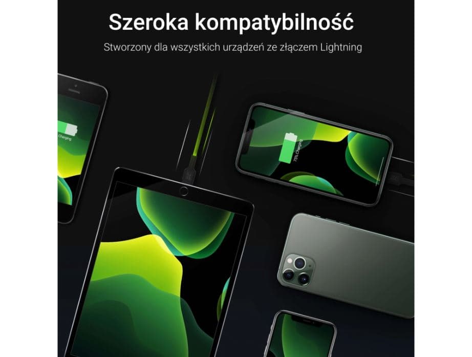 Zestaw trzech kabli GC RAY 30,120, 200cm przewody zasilające USB-A / Lightning - LED nylonowe wytrzymałe SUPERJAKOŚĆ Apple Iphone, Ipad, Airpods