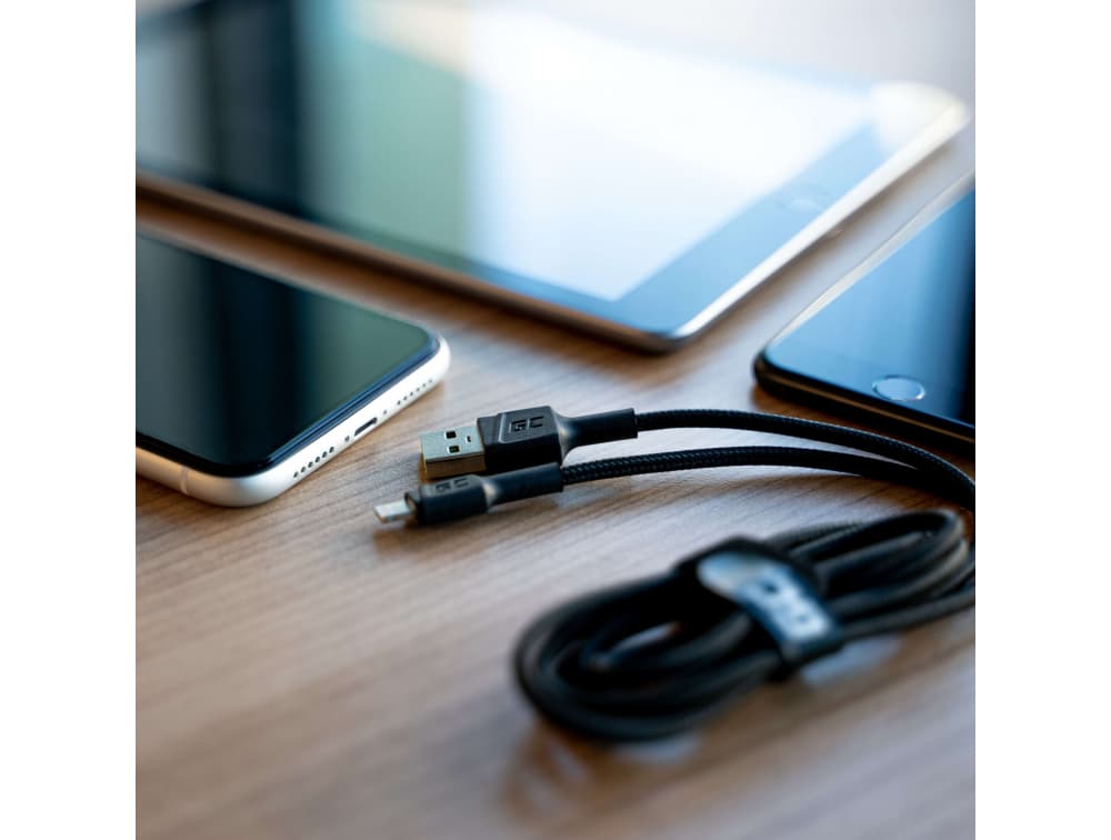 Zestaw trzech kabli GC RAY 30,120, 200cm przewody zasilające USB-A / Lightning - LED nylonowe wytrzymałe SUPERJAKOŚĆ Apple Iphone, Ipad, Airpods