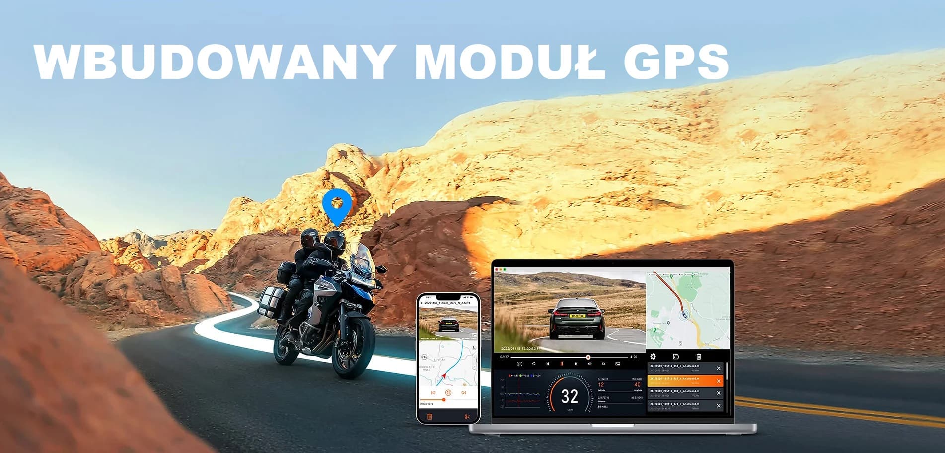 Vantrue Falcon 1 F1 kamera motocyklowa - rejestrator jazdy 2CH 4K + Full HD 1080p / WiFi / GPS