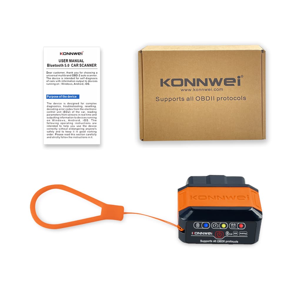 KONNWEI KW906 markowy interfejs diagnostyczny OBD-2 adapter bluetooth 5.0 - odczyt i kasowanie błędów komputera iOS / Android / Windows