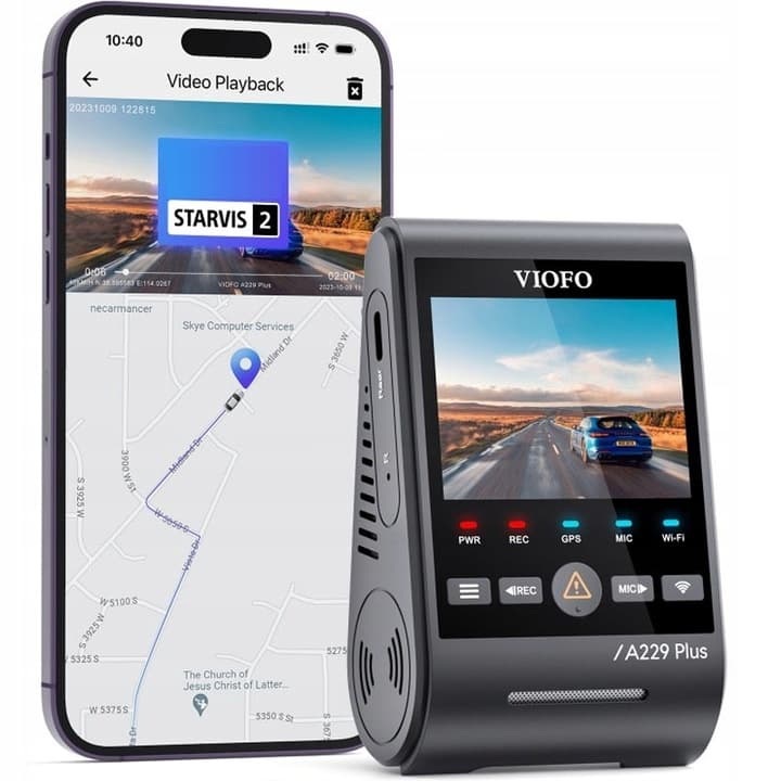 Viofo A229 Plus dyskretna kamera samochodowa przód 2K GPS, Sony Starvis 2, G-sensor, mikrofon, Wi-Fi, BT