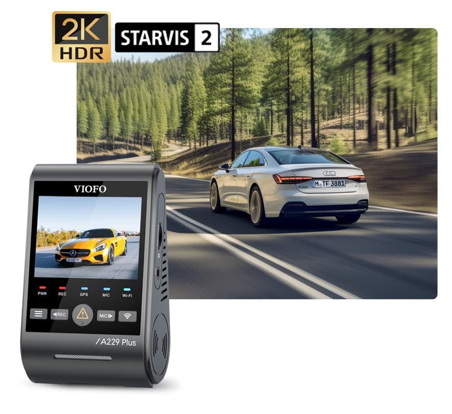 Viofo A229 Plus dyskretna kamera samochodowa przód 2K GPS, Sony Starvis 2, G-sensor, mikrofon, Wi-Fi, BT