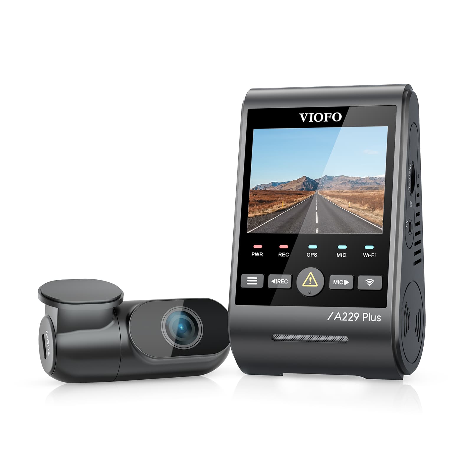 Viofo A229 Plus 3CH dyskretna kamera samochodowa przód 2K + tył 2K + wnętrze 1080P, GPS, Sony Starvis 2, G-sensor, mikrofon, Wi-Fi, BT