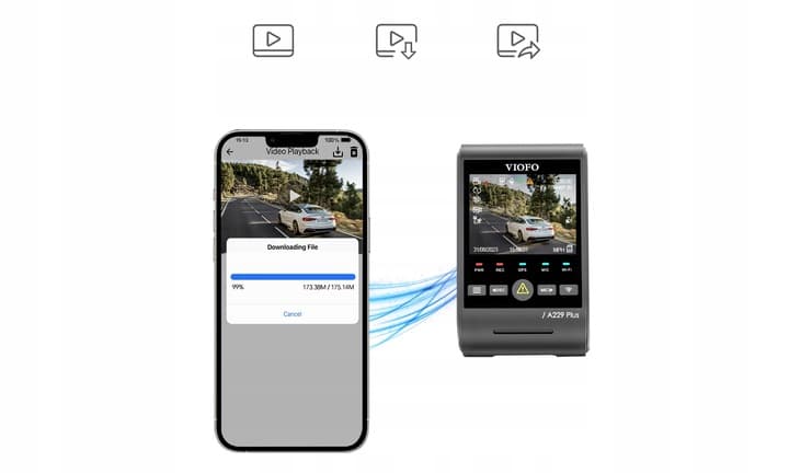 Viofo A229 Plus dyskretna kamera samochodowa przód 2K GPS, Sony Starvis 2, G-sensor, mikrofon, Wi-Fi, BT