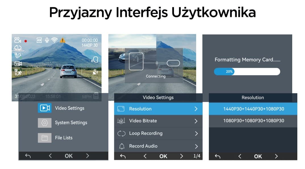 Viofo A229 Plus Duo IR dyskretna kamera samochodowa przód 2K Quad HD wnętrze Full HD - idealny wideorejestrator do TAXI, UBER, BOLT