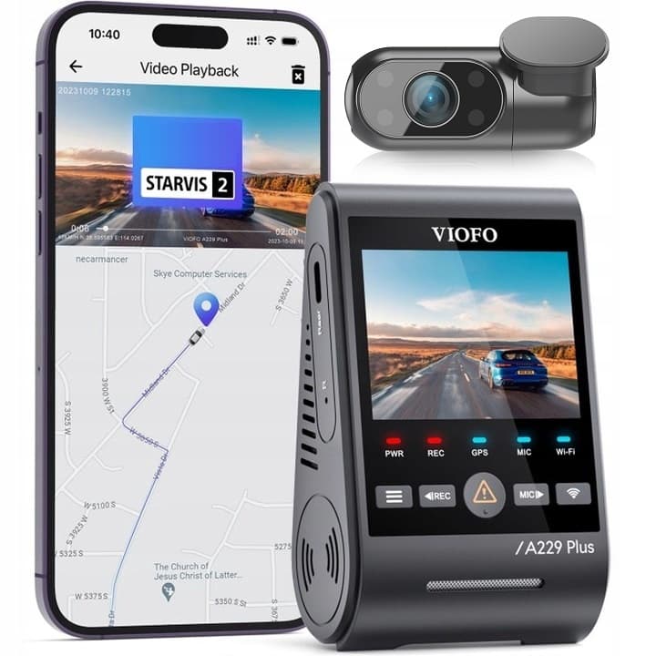 Viofo A229 Plus Duo IR dyskretna kamera samochodowa przód 2K Quad HD wnętrze Full HD - idealny wideorejestrator do TAXI, UBER, BOLT
