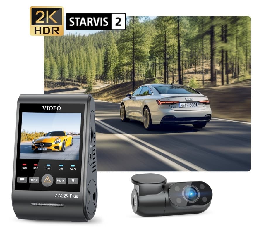Viofo A229 Plus Duo IR dyskretna kamera samochodowa przód 2K Quad HD wnętrze Full HD - idealny wideorejestrator do TAXI, UBER, BOLT