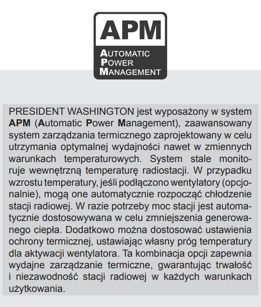 PRESIDENT WASHINGTON EXPORT + aktywny układ chłodzenia - radiotelefon amatorski AM/FM/SSB moc do 80W PEP, funkcja przemiennika