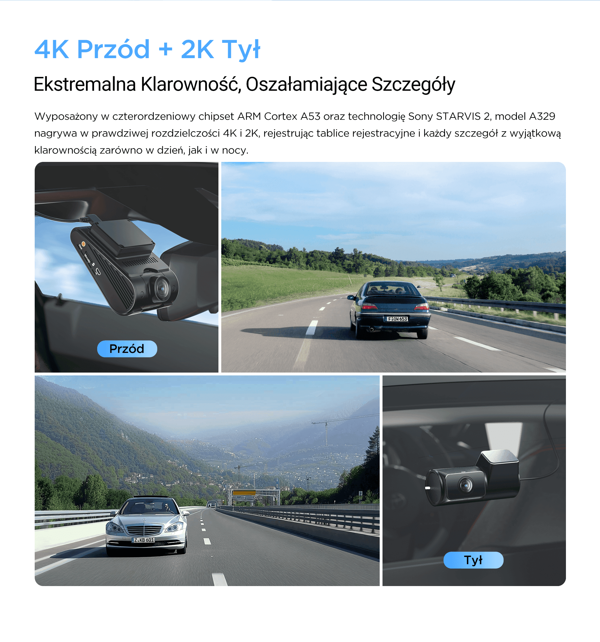 VIOFO A329 1CH kamera samochodowa przód 4K 60FPS, obsługa dysków SSD, HDR, GPS, Sony Starvis 2, G-sensor, mikrofon, Wi-Fi, BT