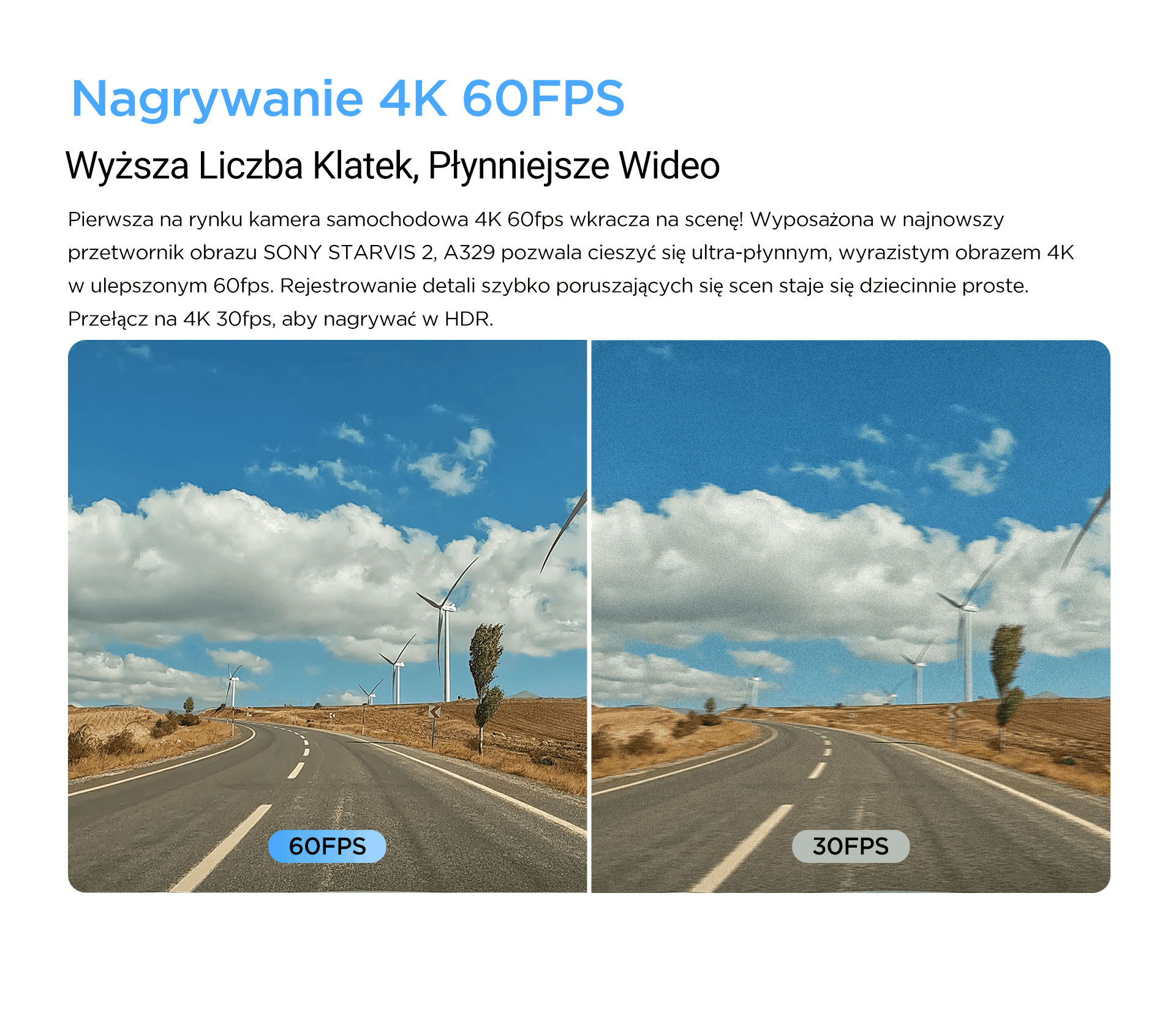 VIOFO A329 1CH kamera samochodowa przód 4K 60FPS, obsługa dysków SSD, HDR, GPS, Sony Starvis 2, G-sensor, mikrofon, Wi-Fi, BT