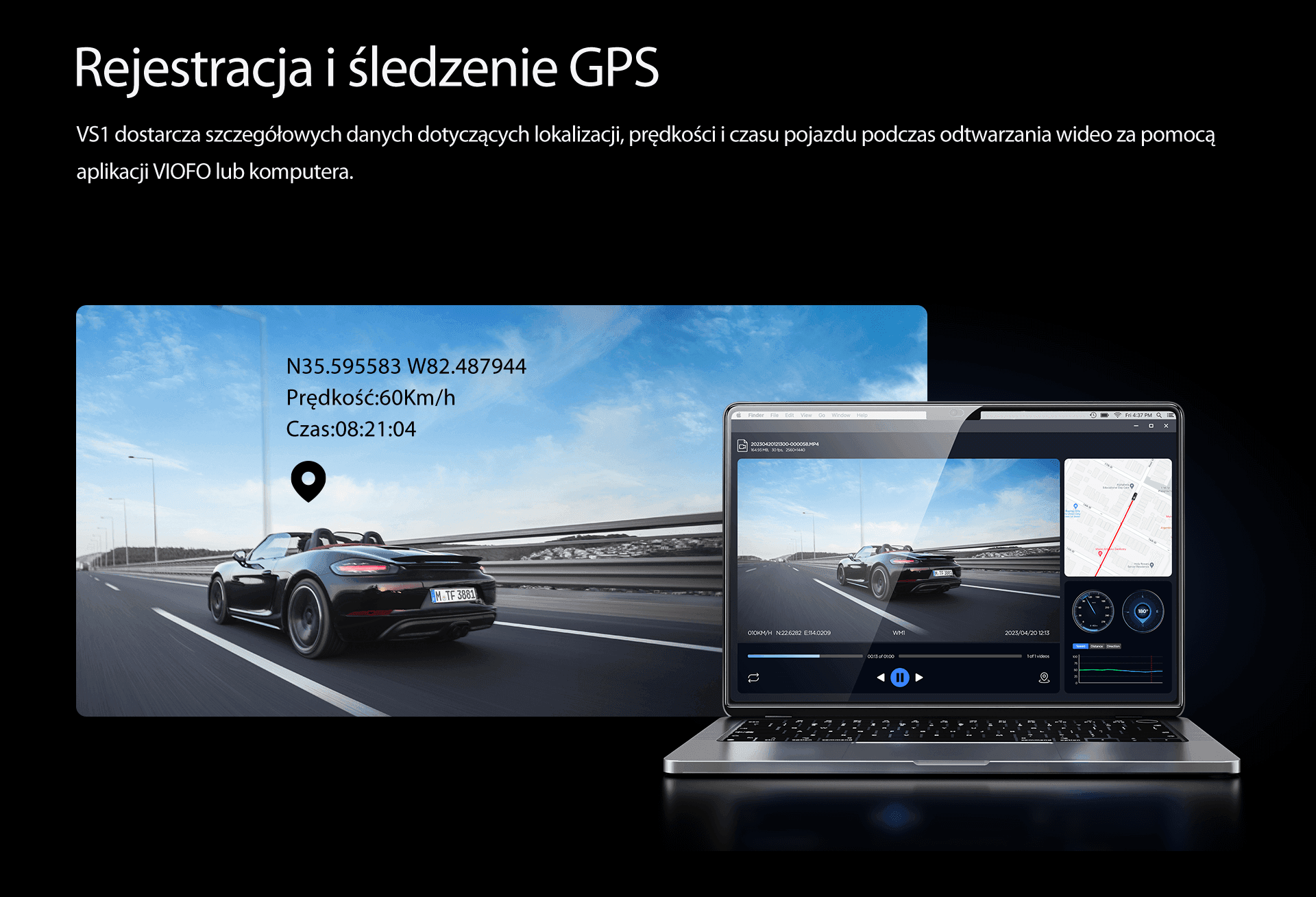 VIOFO VS1 dyskretna mikro kamera samochodowa z GPS, WiFi, Bluetooth, polskie komunikaty, HDR + matryca Sony STARVIS 2 Sensor QHD+