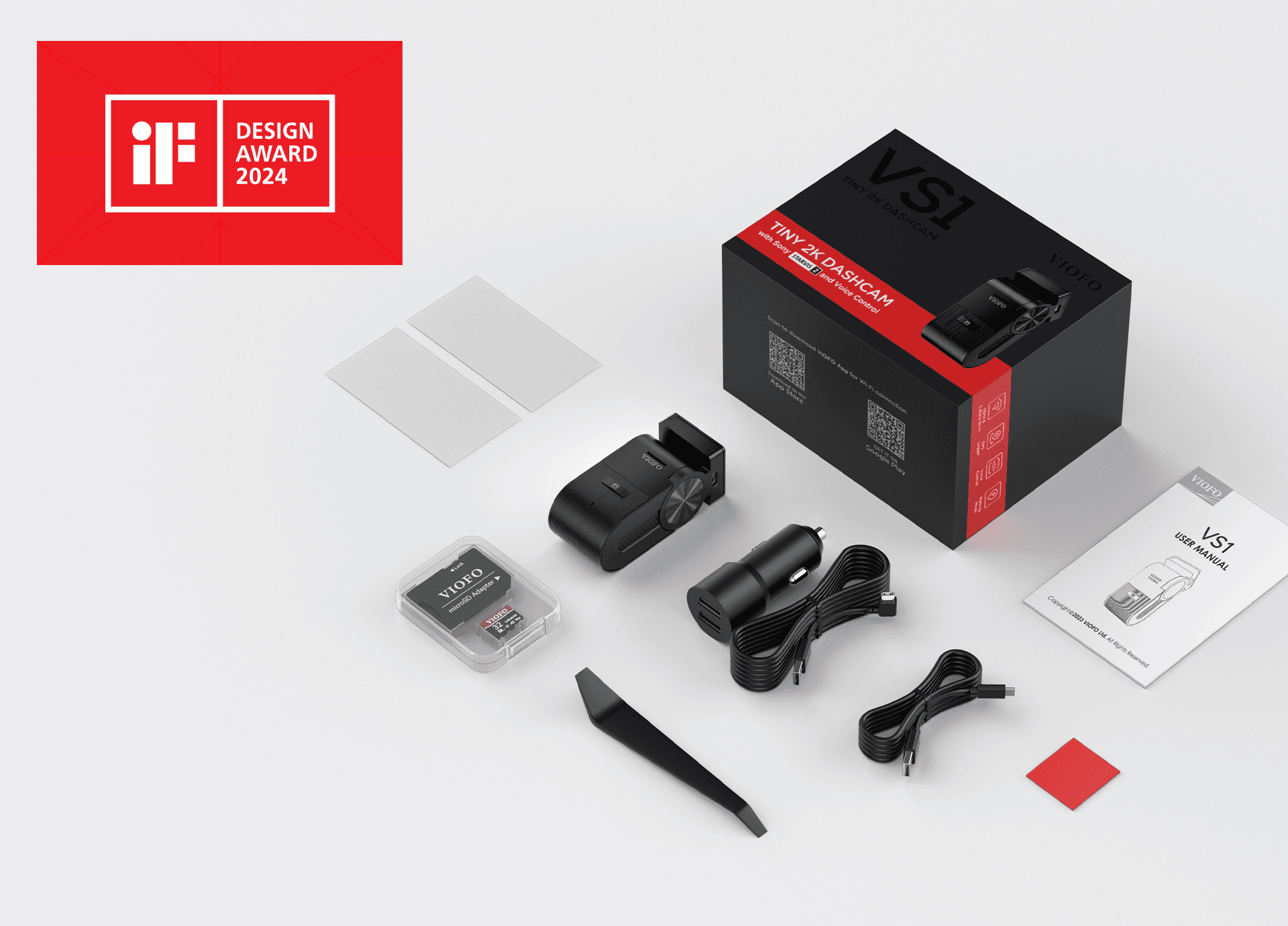 VIOFO VS1 dyskretna mikro kamera samochodowa z GPS, WiFi, Bluetooth, polskie komunikaty, HDR + matryca Sony STARVIS 2 Sensor QHD+