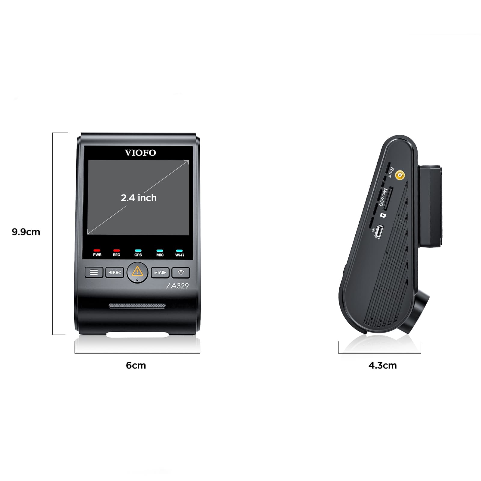 VIOFO A329 1CH kamera samochodowa przód 4K 60FPS, obsługa dysków SSD, HDR, GPS, Sony Starvis 2, G-sensor, mikrofon, Wi-Fi, BT