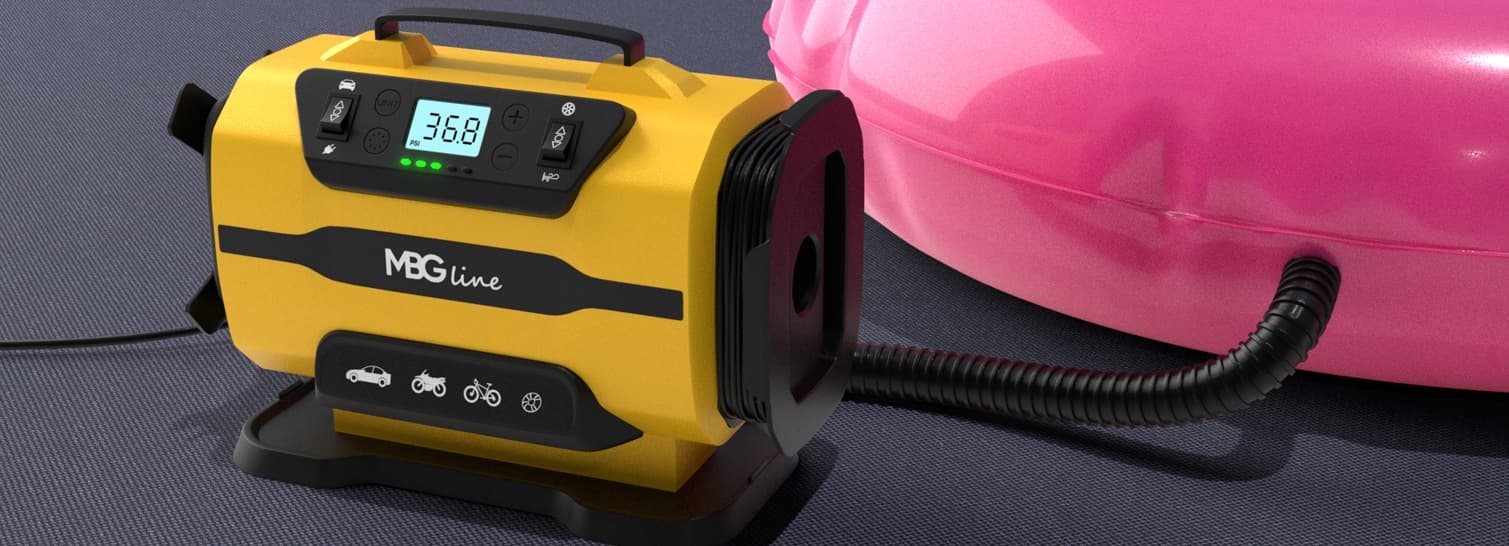 MBG LINE 845 PRO kompresor samochodowy sprężarka pompka elektryczna DC 12V / AC 230V latarka LED LCD