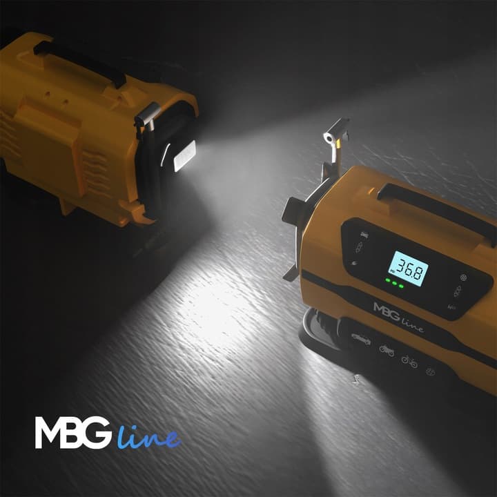 MBG LINE 845 PRO kompresor samochodowy sprężarka pompka elektryczna DC 12V / AC 230V latarka LED LCD
