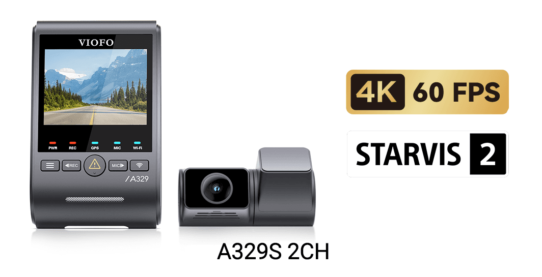 VIOFO A329S 2CH dual kamera samochodowa przód 4K 60FPS + tył 2K 30FPS, obsługa dysków SSD, HDR, GPS, Sony Starvis 2, G-sensor, mikrofon, Wi-Fi 6, BT
