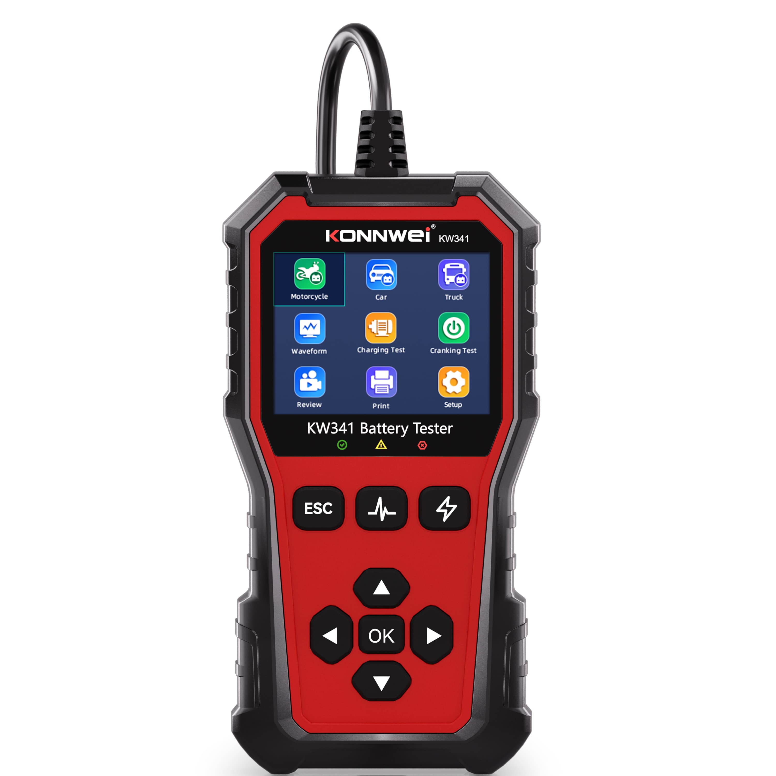 KONNWEI KW341 tester akumulatorów 6V / 12V / 24V - test ładowania, pod obciążeniem, żywotności itd. POLSKIE MENU (do osobowych, ciężarowych, motocykli)