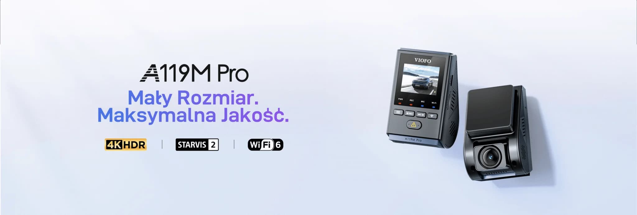 VIOFO A119M PRO najmniejsza kamera samochodowa 4K Ultra HD 30 FPS + HDR, Sony Starvis 2, GPS, G-sensor, mikrofon, Wi-Fi 6, BT
