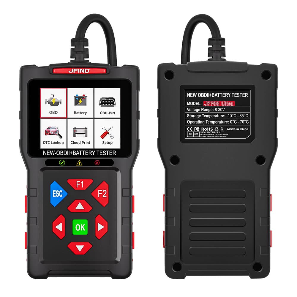 JFIND JF700 ULTRA 2w1 tester akumulatorów 12V/24V + skaner diagnostyczny OBD-2 - diagnostyka / odczyt i kasowanie błędów / test baterii POLSKIE MENU