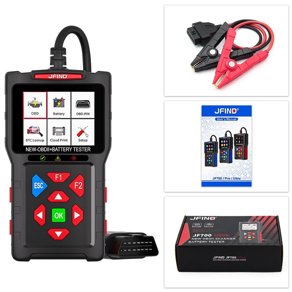 JFIND JF700 ULTRA 2w1 tester akumulatorów 12V/24V + skaner diagnostyczny OBD-2 - diagnostyka / odczyt i kasowanie błędów / test baterii POLSKIE MENU