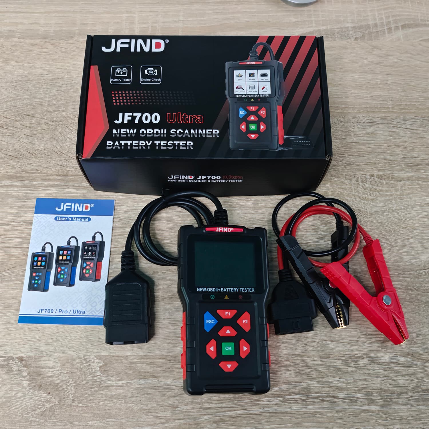 JFIND JF700 ULTRA 2w1 tester akumulatorów 12V/24V + skaner diagnostyczny OBD-2 - diagnostyka / odczyt i kasowanie błędów / test baterii POLSKIE MENU