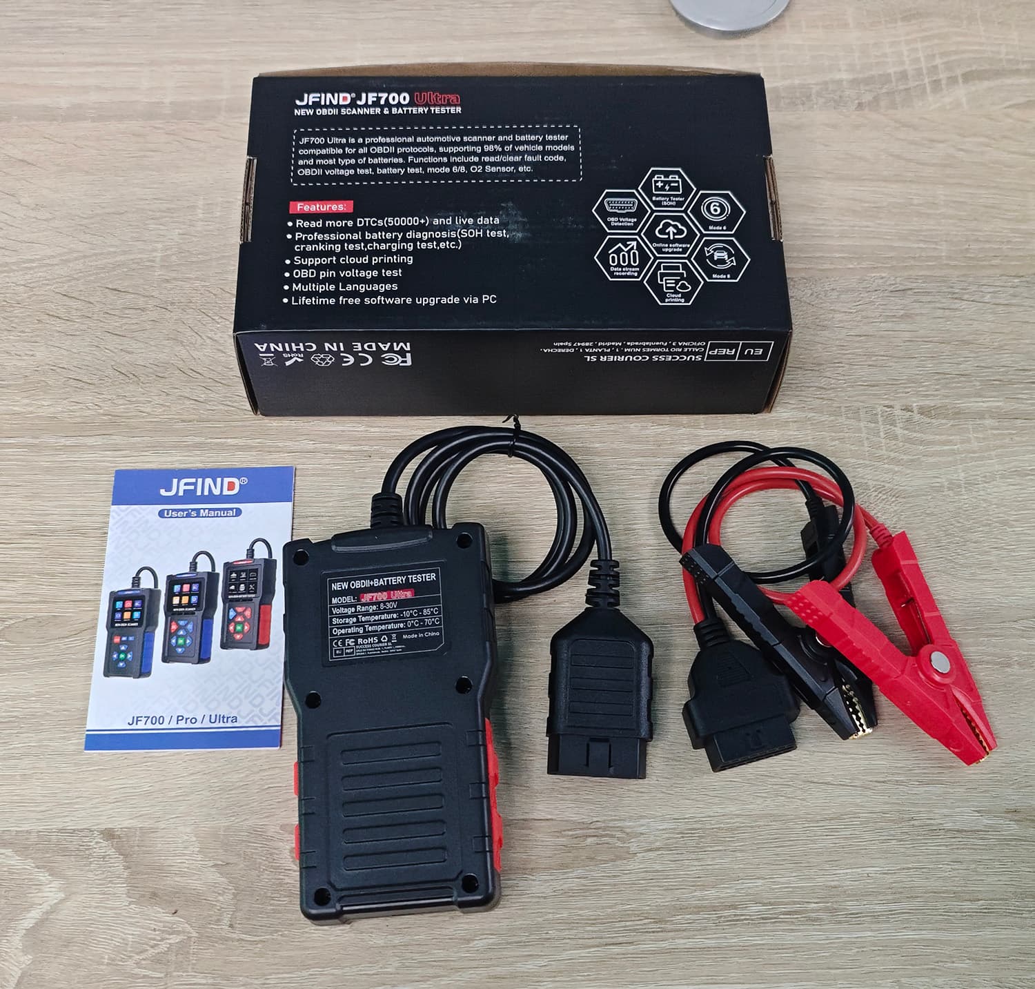 JFIND JF700 ULTRA 2w1 tester akumulatorów 12V/24V + skaner diagnostyczny OBD-2 - diagnostyka / odczyt i kasowanie błędów / test baterii POLSKIE MENU